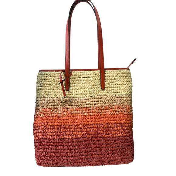 Michael Kors Women The Michael Bag Large Ombré Straw Shoulder Tote Bag Red Clay - Picture 4 of 11
